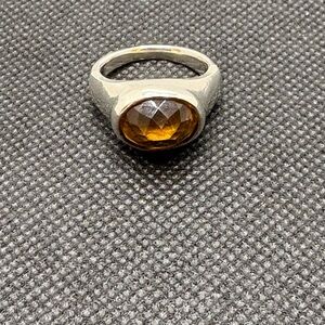 Handmade Silver and Smoky Citrine Ring Size 6.75